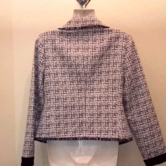 Chico's Moto Tweed Trim Detail Navy Jacket - Picture 6 of 15